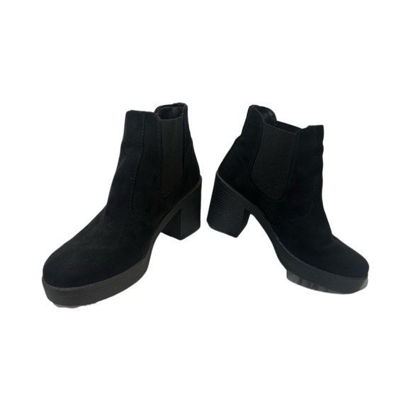 Topshop Black Suede Chunky Platform Pull On Boots Combat Style - Picture 7 of 12